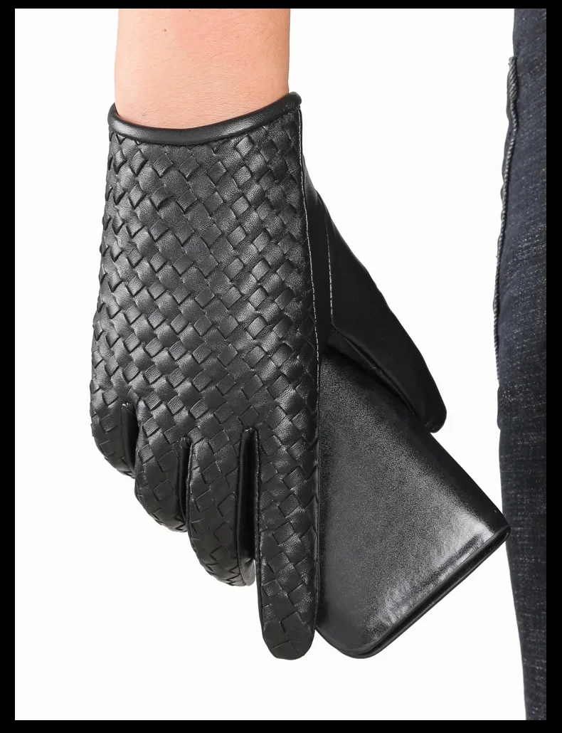 Autumn and Winter Men 100% Genuine Leather Short Gloves Riding Touch Screen Head Layer Sheepskin Handsome Full Finger Gloves