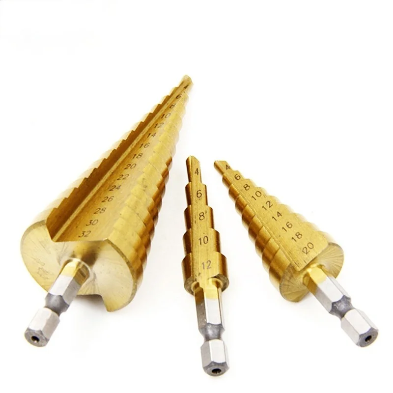 Metal Drills HSS Straight Groove Step Drill Bit Cone Titanium Coated Wood Cutter Woodworking Tools