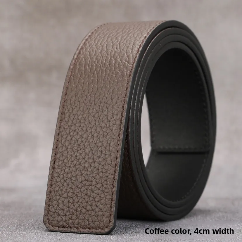 

Genuine Leather Belt for Men without Head Lv Bule Replacement 4.0cm Width ex Headl Waist Belt