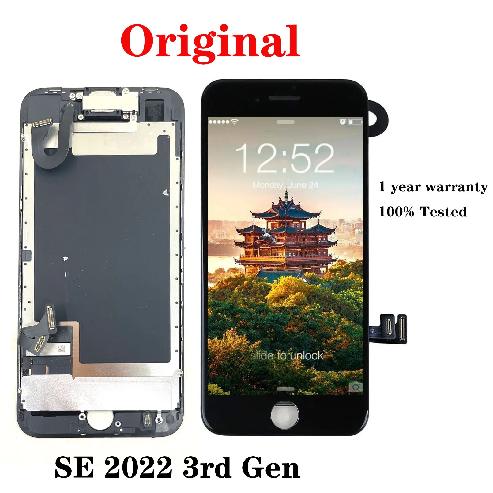 Display LCD original para iPhone, Peças de reposição, Recondicionado para iPhone SE, 3rd Gen, Tela LCD completa, Câmera frontal, 2022