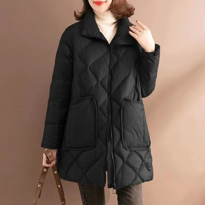 Winter Coat 2023 New Stand collar Women Parkas Korean Loose Thicken Down Cotton Jacket Solid Medium Length Casual Outwear Female