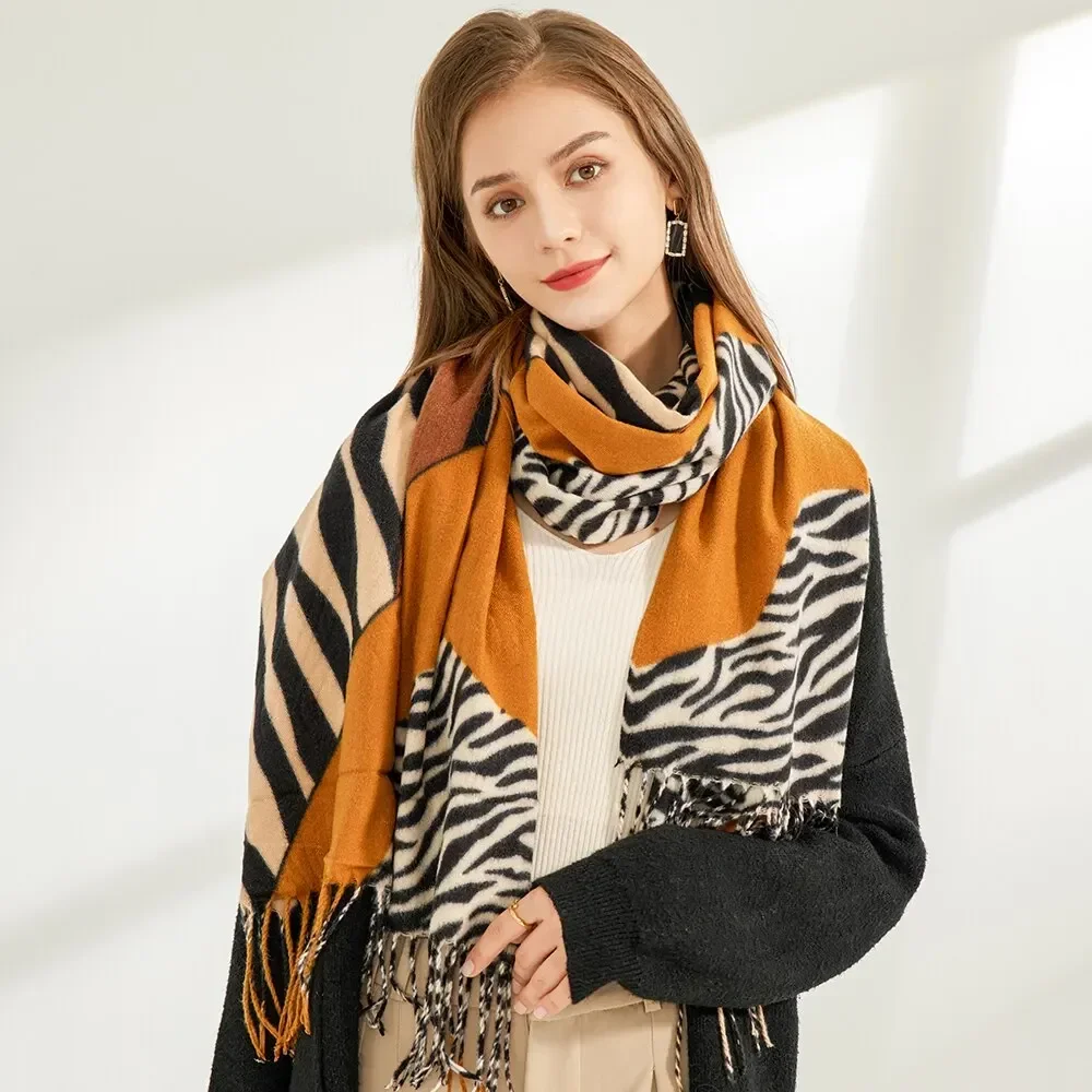 

Fashion Winter Cashmere Scarf for Women 70*190cm Leopard Print Warm Pashmina Shawl Lady Wrap Tassel Scarves