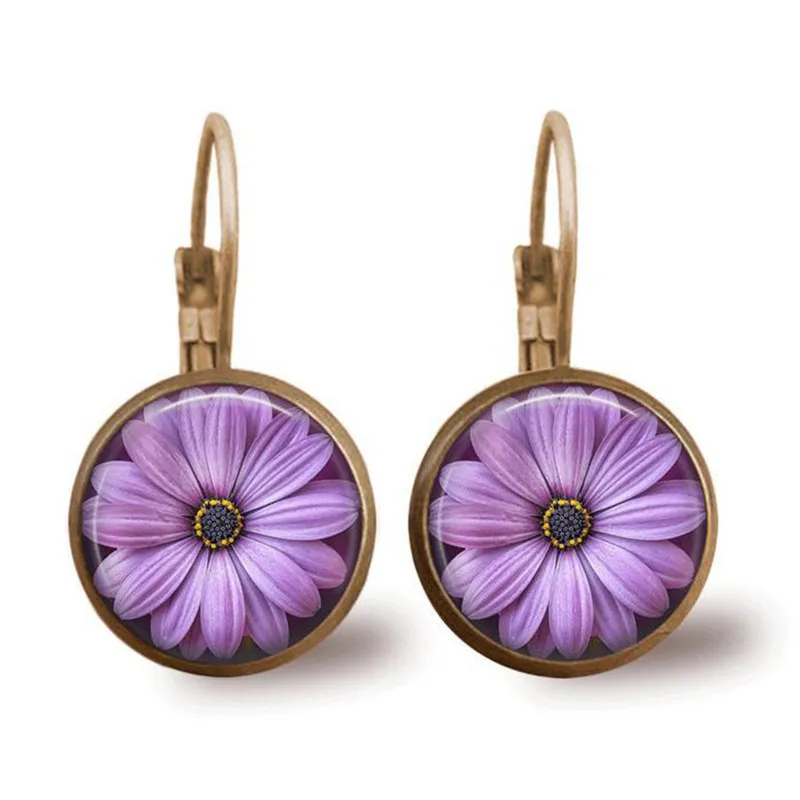 Popular Jewelry Glass Pendant Alloy Earrings Sunflower Little Daisy Pattern Fashion Gift