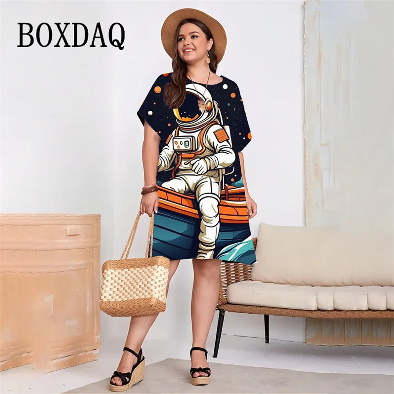 Hip hop Space Starry Sky Pattern Astronaut Women Dress New Summer Sundress Fashion Short Sleeve Dress Loose Casual Women Clothes