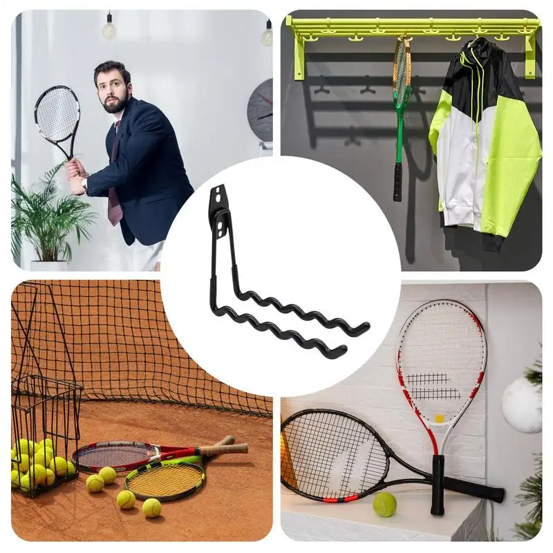 An der Wand montierter Schlägerhalter, Tennisschlägerhalter, Badmintonschlägerhalter, Wandwellenhaken, Aufbewahrung für 6 Schläger, Präsentationsständer