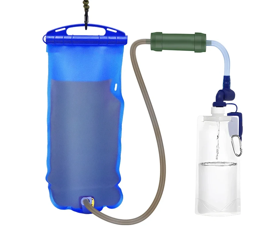 Outdoor Survival Water Filter Straw with Gravity Water Bag Filtration System Portable Water Purifier Emergency Accessories