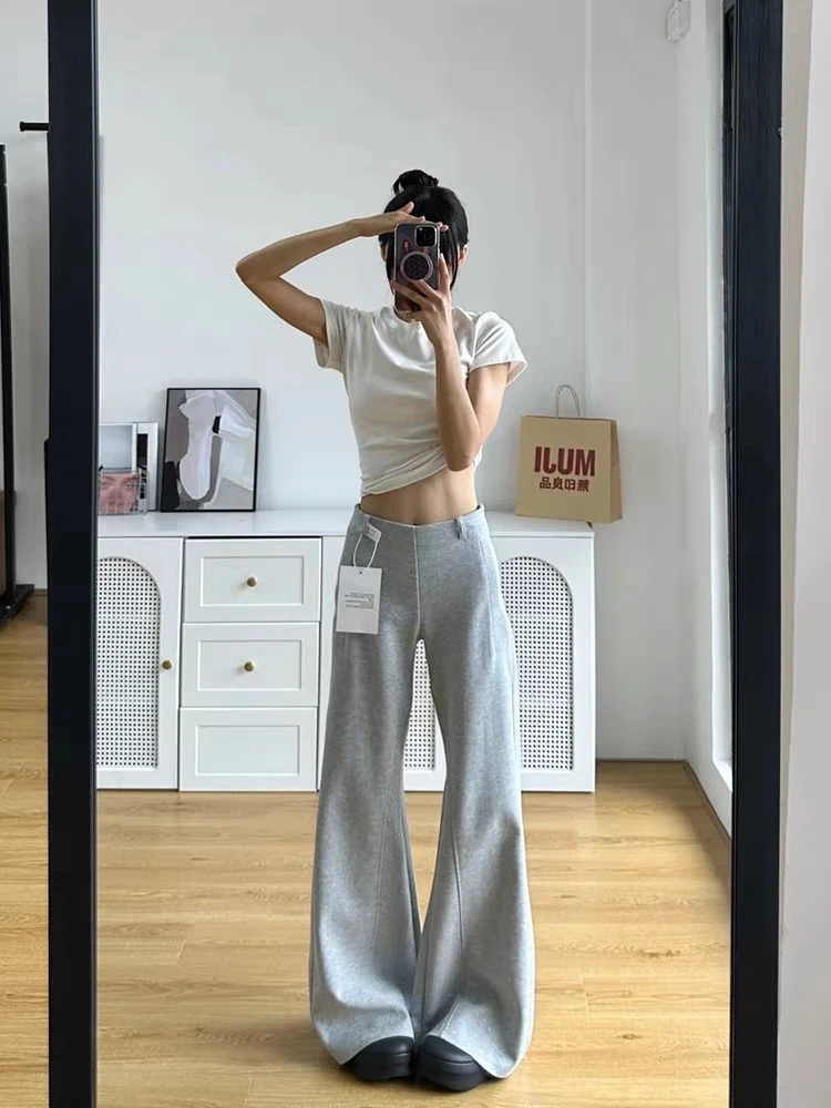 

Женские весенне-осенние свободные брюки-клеш с высокой талией, женские повседневные однотонные широкие брюки-клеш полной длины