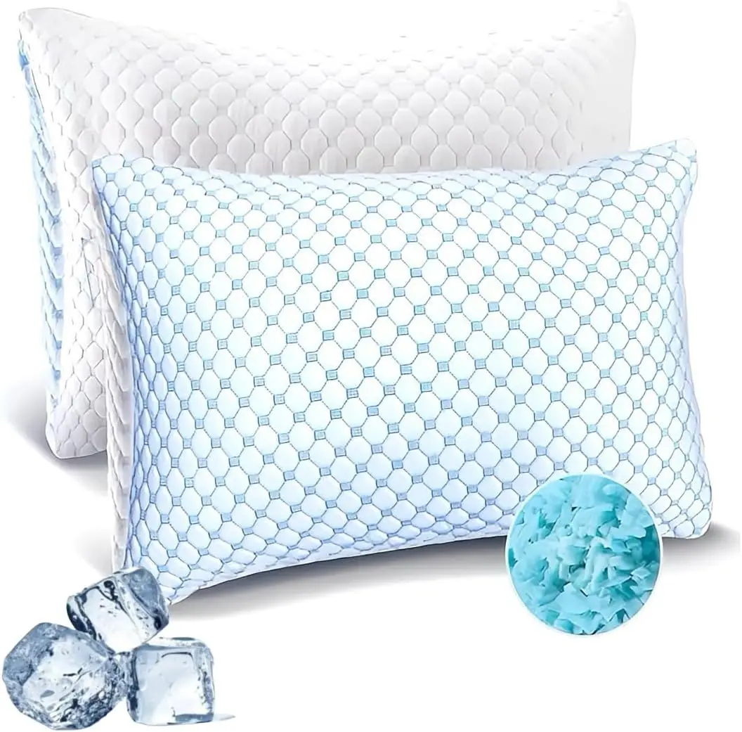 

Набор из 2 охлаждающих подушек из пены с эффектом памяти, регулируемая жесткость для сна на боку, спине и животе, дышащий чехол из бамбукового вискозного волокна