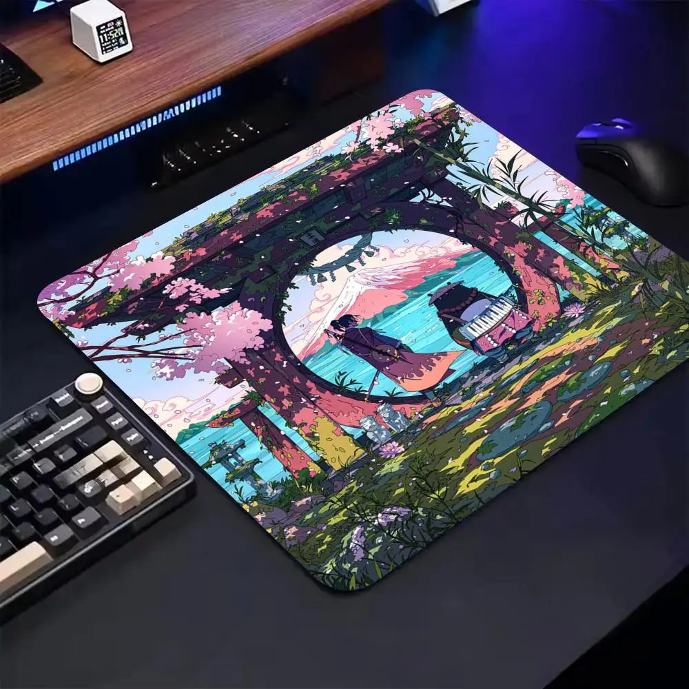

Japanese Aesthetic Illustration Mouse Pad Non-Slip Desk Mat 45X40CM Gaming pad with Stitched Edge pc accessories gaming mats