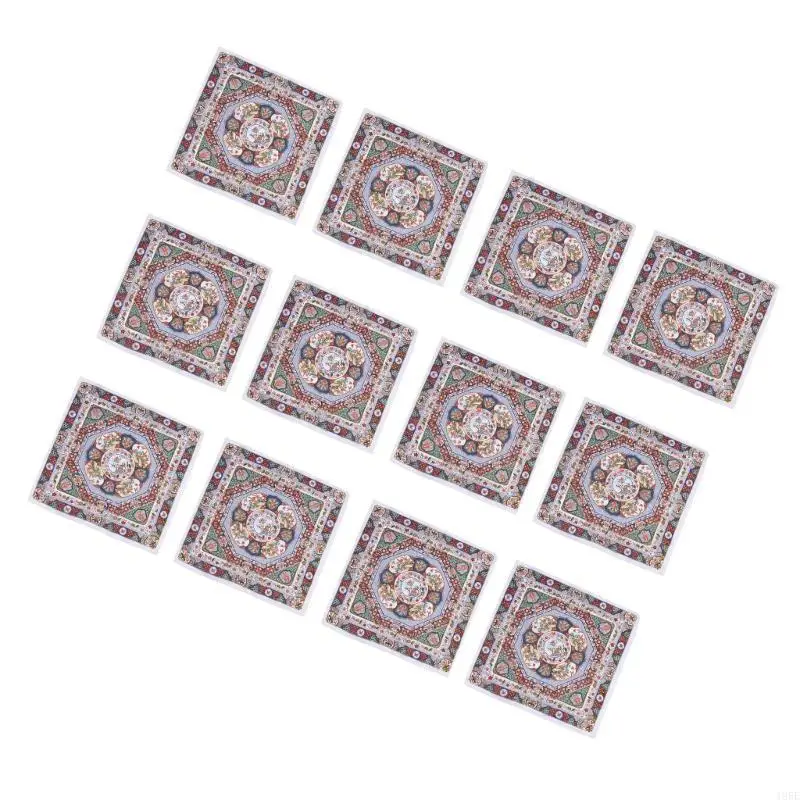 195E Flower Print Handkerchief Towel for Adult Business Pocket Square Multiuse Face Towel Women Sweat Wiping Hankie Set of 12