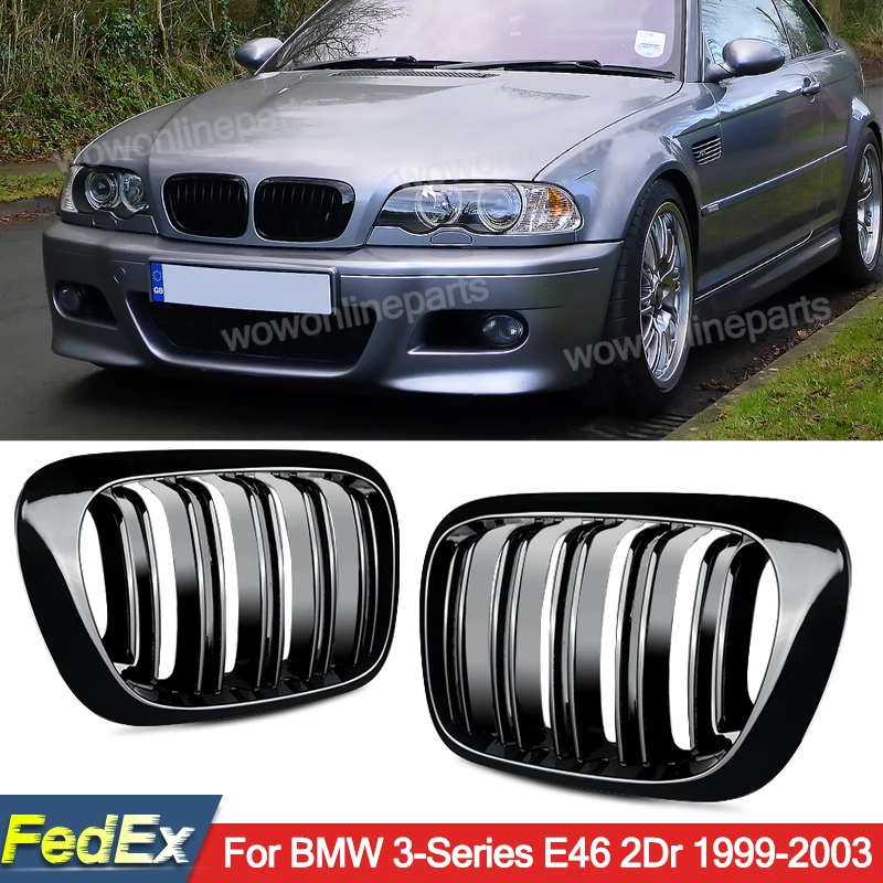 

For BMW 3 Series E46 323i 328i 330Ci 1998-2004 Glossy Black Dual Line Kidney Grille Compatible M 2 Doors Front Racing Grills