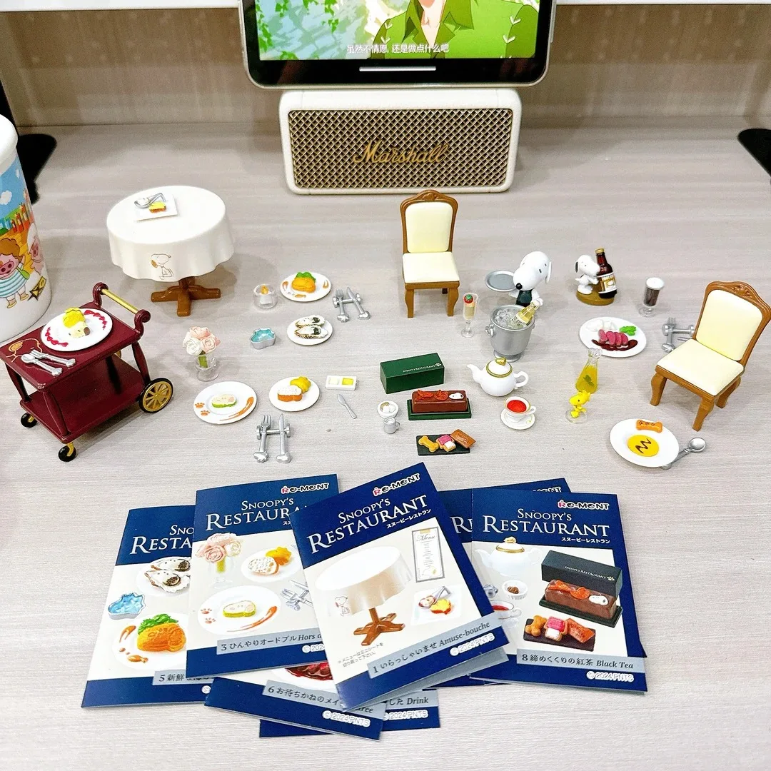 rement Snoopy Restaurant American Sweets Shop Series Mini Figure Blind Box Steak Meal Wine Dessert Display Model Collectible Toy view 2