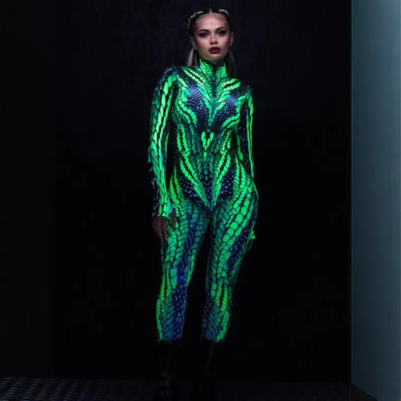 

2026 New Cross-border Hot-selling Snake Pattern 3d Printing Tights Cos One-piece Play Clothes