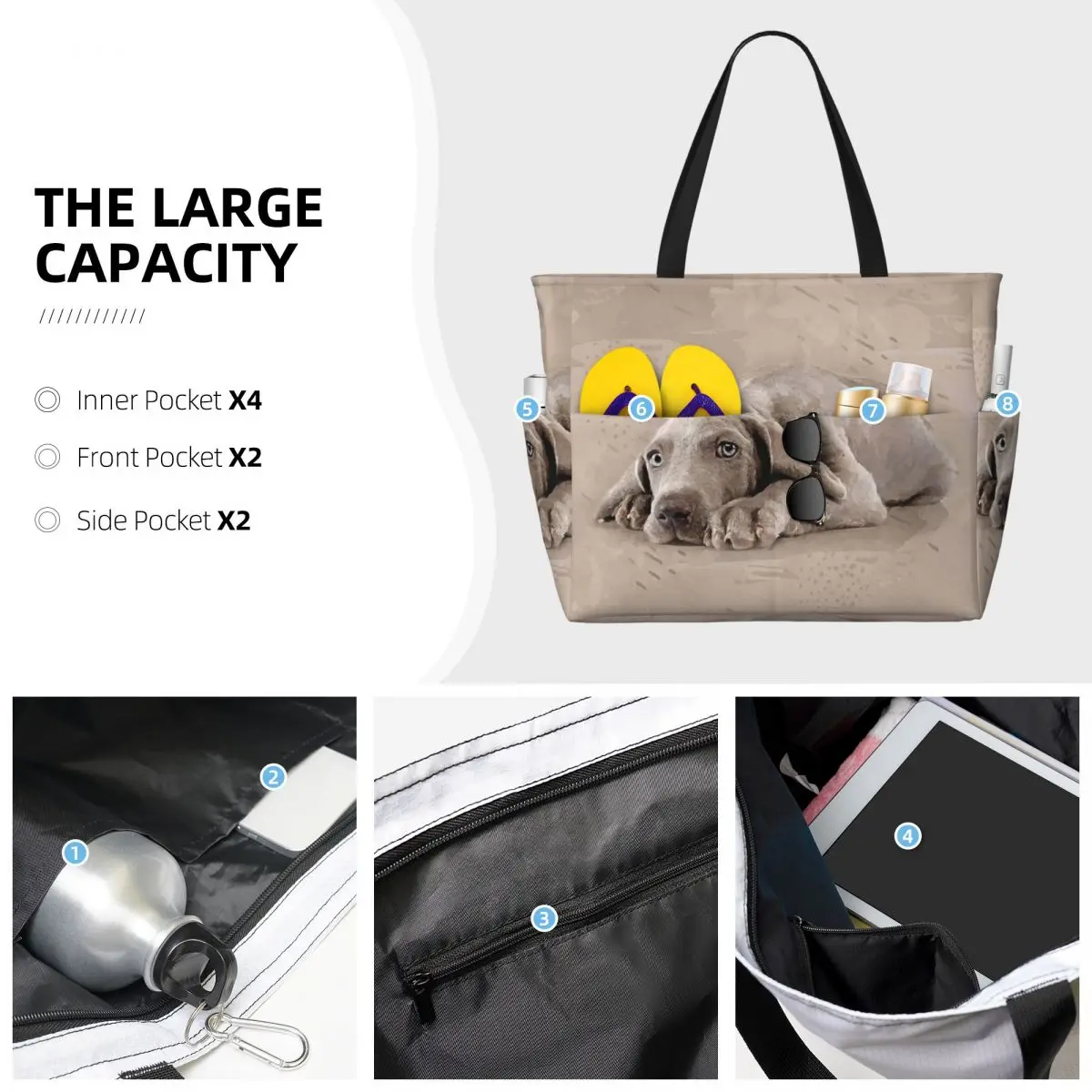 Weimaraner Puppy Beach Tote Bag Deporte Gimnasio Yoga Duffle Bolso de mano grande Bolsa de viaje para mujer Bolsa de fitness