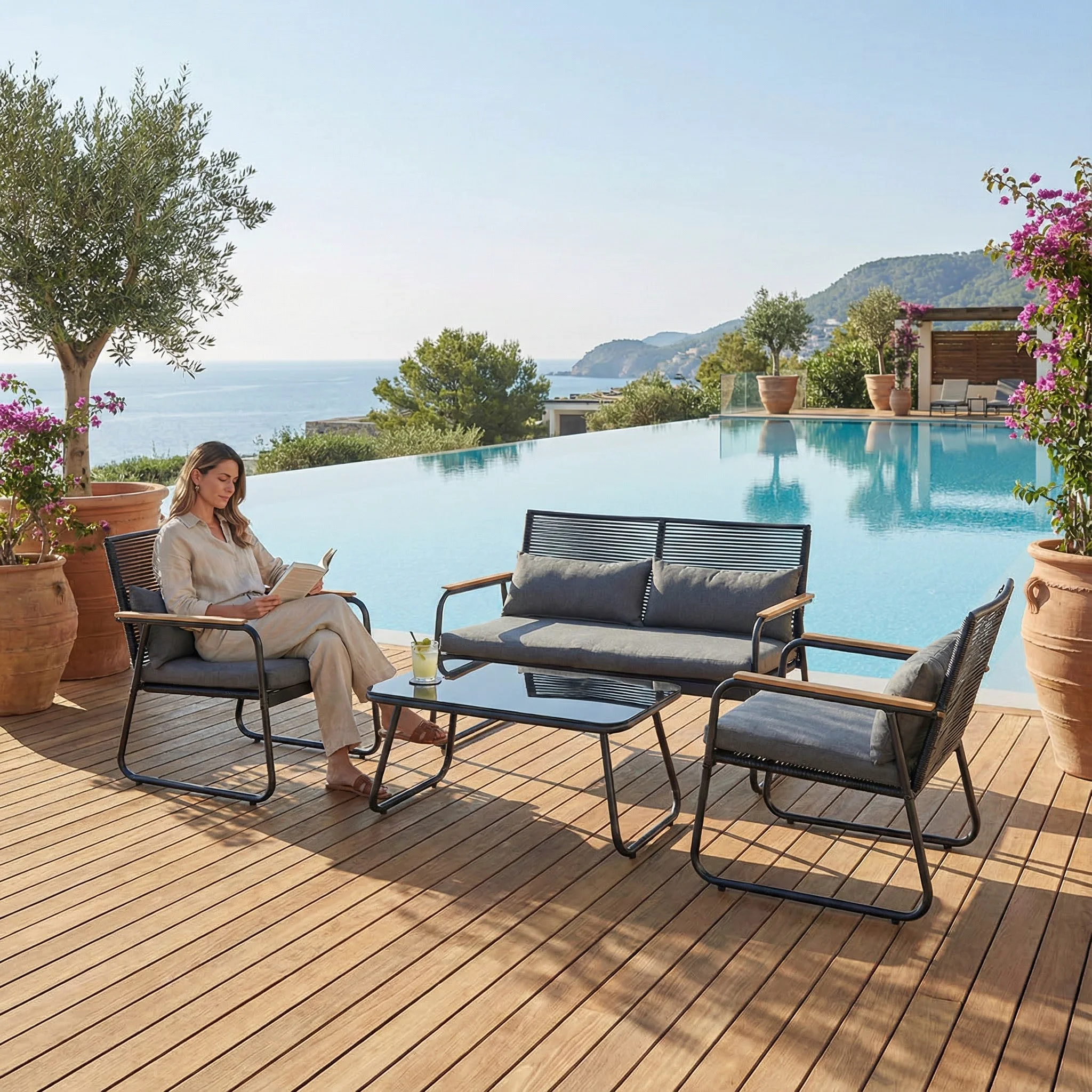 Rattan Garden Sofa Set with Steel Frame - Durable and waterproof outdoor patio furniture for apartments and hotels