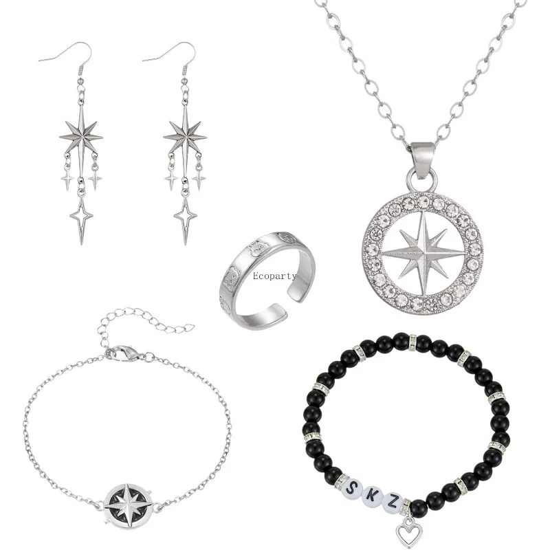 مجموعة قلادة الضالة SKZ مستوحاة من خواتم سوار Merch أقراط المشجعين الضالة للنساء إكسسوارات البوب للفتيات disfraz للهالوين