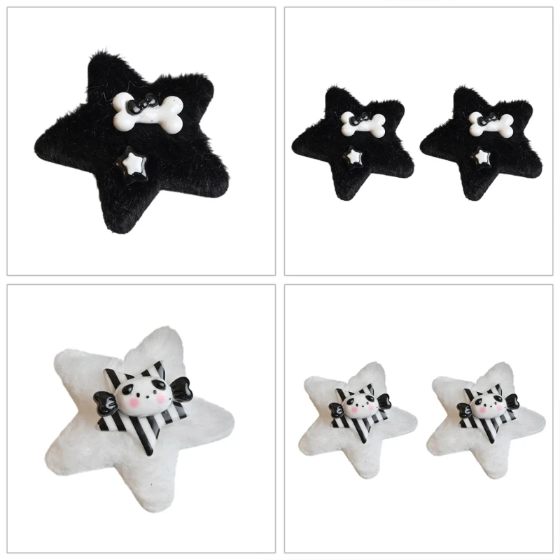 1pc/1pair Girls Plush Star Hairpin Charm Hair Clip with Resin Puppy&Bone Decor