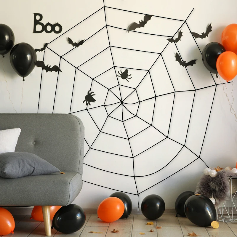 Halloween Spider Web Plush Simulation Spider House Bar Scary Big Spider Halloween Outdoor Decor Props Scary Spider Web