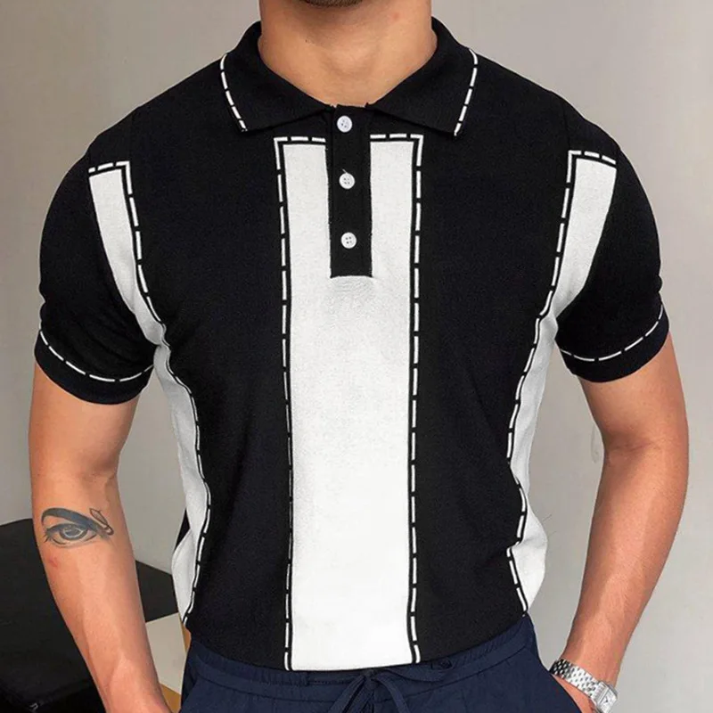 

Smart Casual Contrast Color Polo Shirts For Men Short Sleeved Summer High Quality 100% Viscose Elastic Knitted Camisas De Hombre