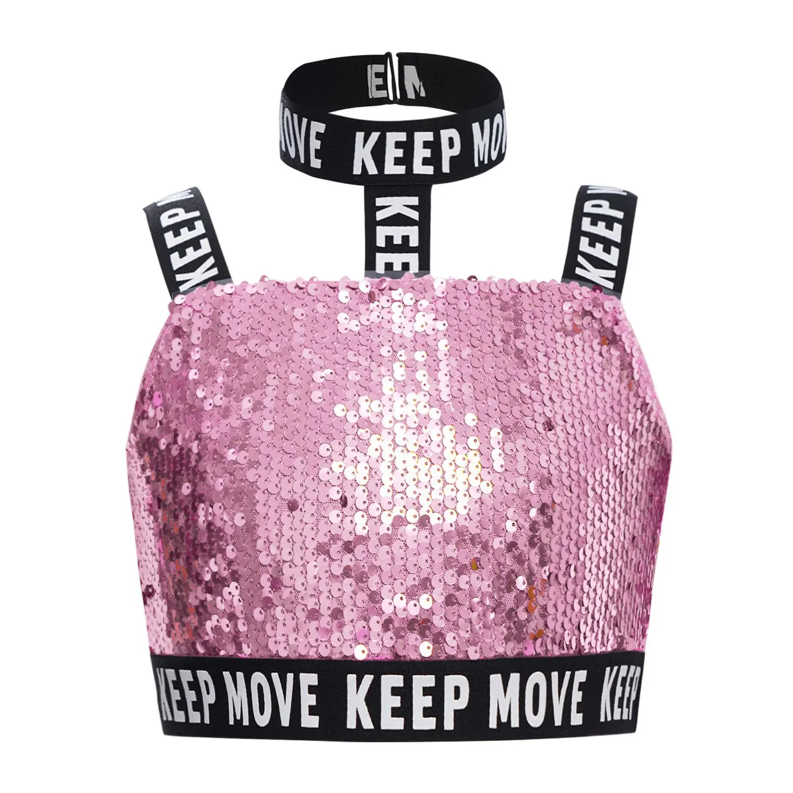 ชุดเต้นฮิปฮอปแจ๊สสำหรับเด็กผู้หญิง ชุดแสดงบนเวที เสื้อกั๊กปักเลื่อม แขนยาว เสื้อแจ็คเก็ตพิมพ์ลายตัวอักษร และกางเกง