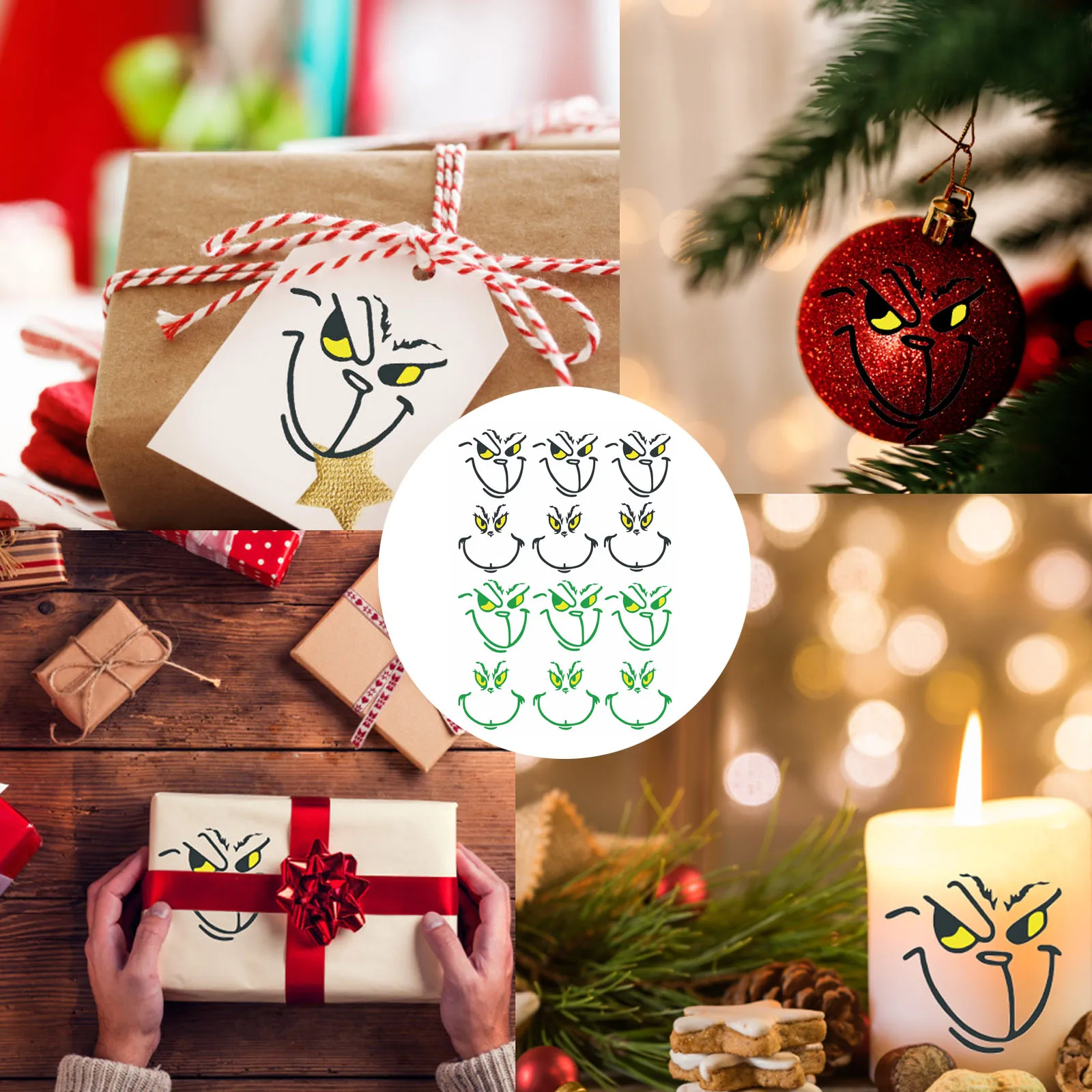 20pcs Grinch-Stickers Grinch-Christmas Decorations Face Decals Vinyl Sticker Grinchmas Diy Ornaments Stickers Christmas Gift