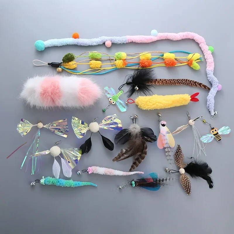 Pet Cat Replacement Head Toy Telescopic Cat Stick Plush Feather Teasing Cat Teaser Stick Replace Head Insect Pet Supplies