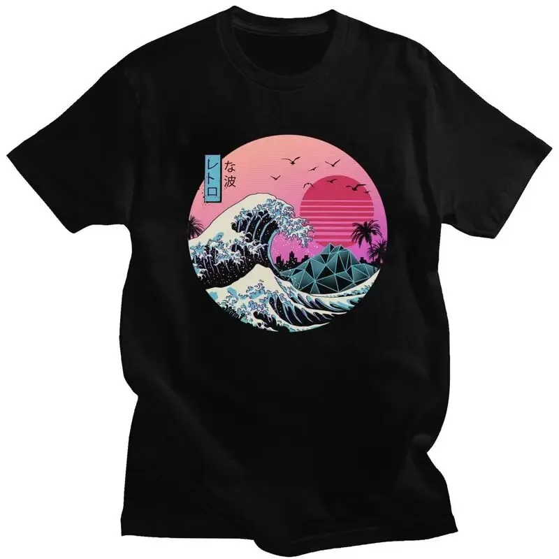 Vaporwave Great Wave T Shirt Retro Japanese Style Graphic Print Cotton Tee Shirt Casual