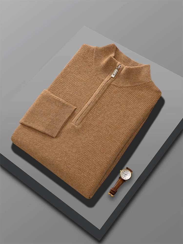 Classic 100% Merino Wool Man Sweater Autumn Winter Cozy Knitwear Mock Neck Pullover Long Sleeve Jumper Clothing Tops Man Jersey