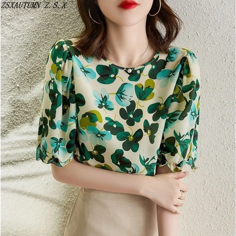 

Блузка женская шифоновая с принтом, модная универсальная приталенная рубашка в винтажном стиле, элегантный простой мешковатый Топ, французская мода