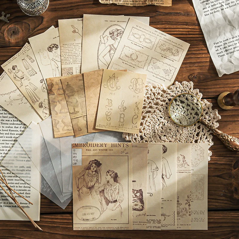 Vintage Scrapbooking Craft Paper Kit Retro Assorted Patterns Art Paper Pack for Junk Journal Background Decoration Material