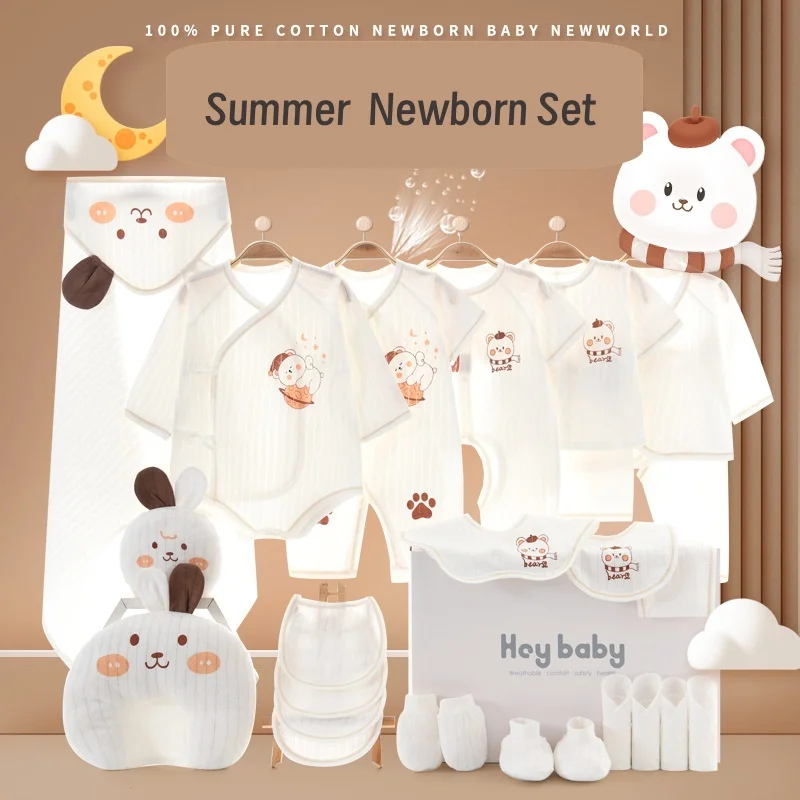 

20/24/26pcs Summer Bunny Newborn Baby Clothes Set Breathable Cotton Baby Girl Boy Clothing Cute Rabbit Newborn Gift Without Box