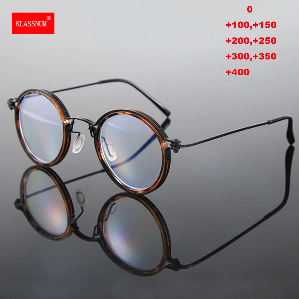 Reading Glasses Men High Quality Round Alloy Magnifying Glasses Eye Prescription 0 To +4 Clear Lens Anti Blue Light Glasses New