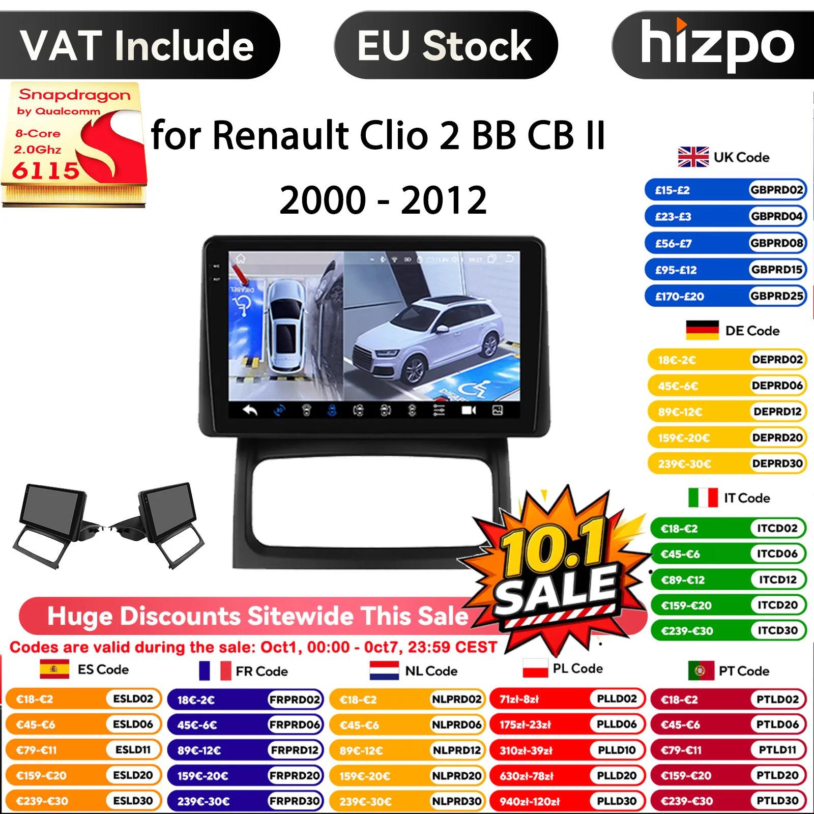 Hizpo autoradio per Renault Clio 2 BB CB 2001 - 2012 lettore Video multimediale Stereo Wireless Carplay navigazione GPS Android Auto