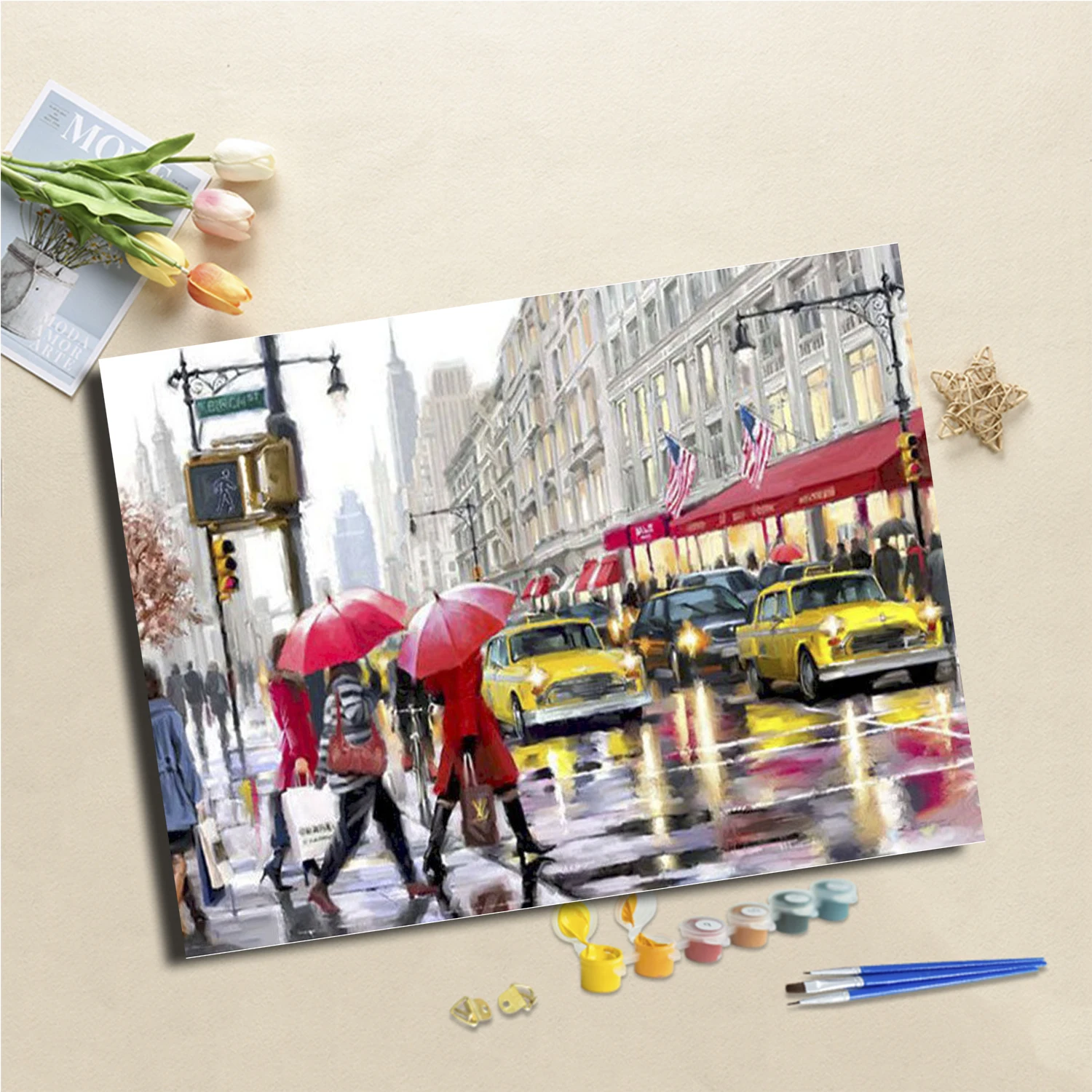 CHENISTORY DIY Painting By Numbers Acrylic Kits Paris Street Landscape Decompression Painting On Number Adults For Pictures New