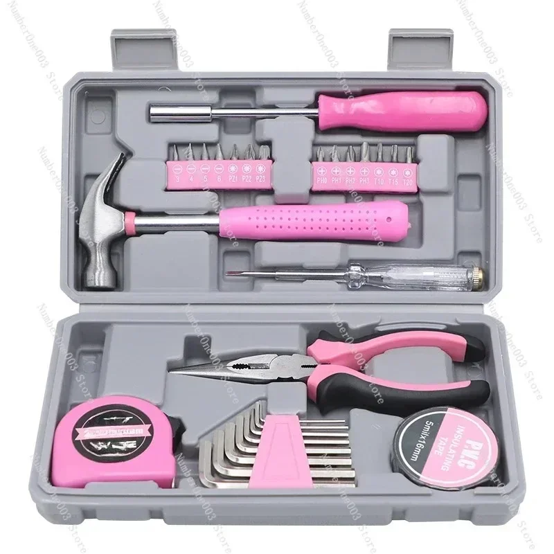 Pink Multifunctional Gift Tool Set Pliers Home Hardware Repair Toolbox 29 Pieces