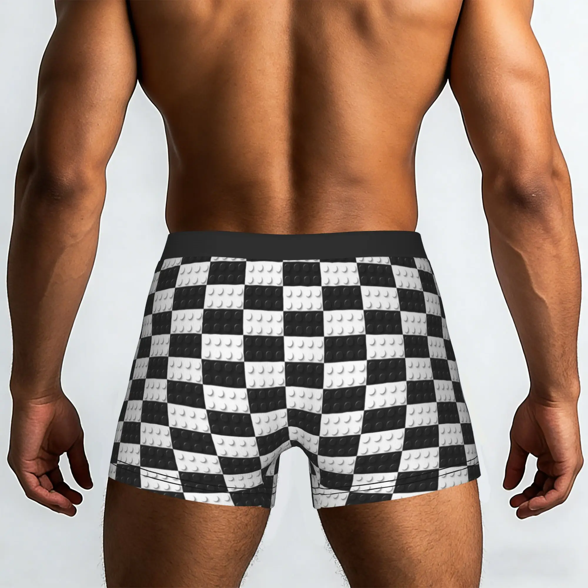 Custom Black And White Plastic Toy Block Abstract Pattern Underwear Male Print Boxer Briefs Shorts Panties Breathable Underpants