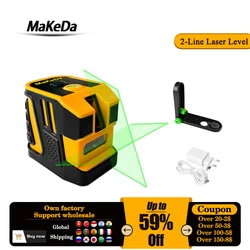 MaKeDa 2 Lines Laser Level Self Levelling Horizontal and Vertical Cross Line Green Laser Beam Rechargeable with Li-ion Battery