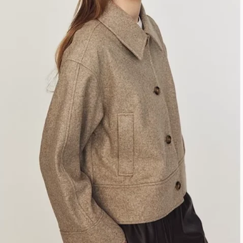

Autumn New Sle Soft Felt Jaet Long Sve Collar Casual Faion Women's Coat Pure Color Loose Fit Princ Sle