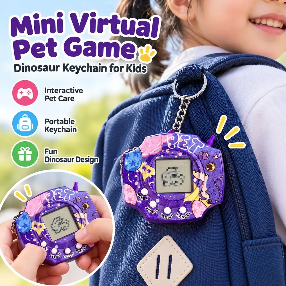Min Electronic Pet Game Console Nostalgic Design Pixel Display Dinosaur Pet Keychain Decompression Feature Pixel Retro Game Toy