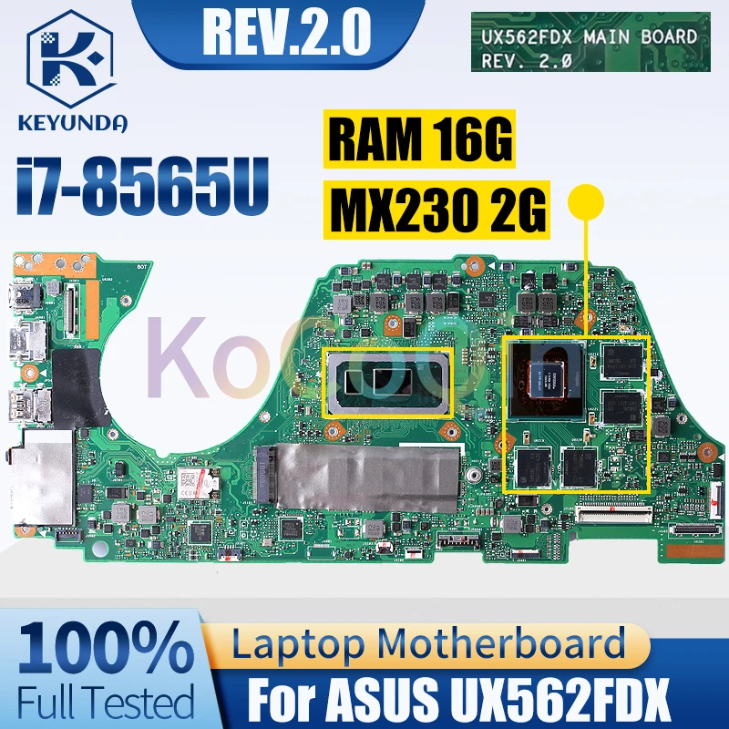 

Для ASUS UX562FDX материнская плата для ноутбука REV.2.0 SREJP i7-8565U MX230 2G RAM 16G 60NB0M80-MB2030 тест материнской платы ноутбука