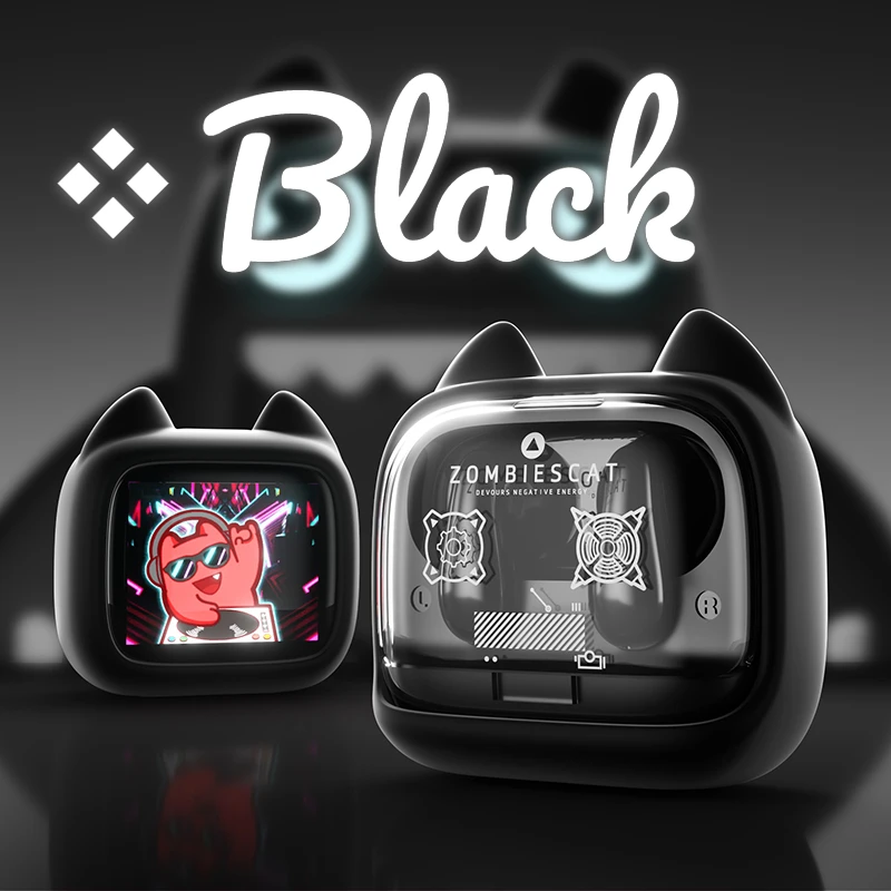Zombies Cat B19 TWS Bluetooth-Kopfhörer mit Intelligenter Touchscreen, HiFi-Stereoklang, Bluetooth 6.0, ENC Anrufgeräuschreduzierung, Mit Silikonband