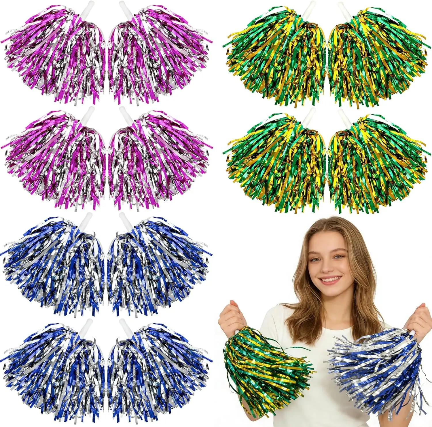 

Пара металлических помпонов для чирлидинга с ручками, разноцветные помпоны для вечеринок