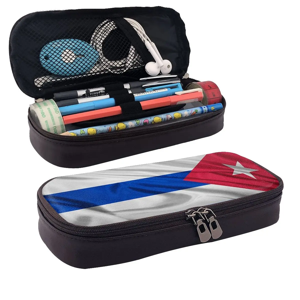 

Cuba Cuban Flag Leather Pencil Cases Pen Holder Storage Stationery Supplies Pen Box Pencil Bag for Boys Girls School