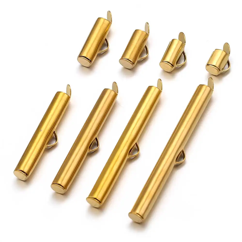 20pcs Stainless Steel Gold Plated Crimp End Beads Slide Chain Clasp Tube Slider Connector for DIY Bracelet Crafts Jewelry Making