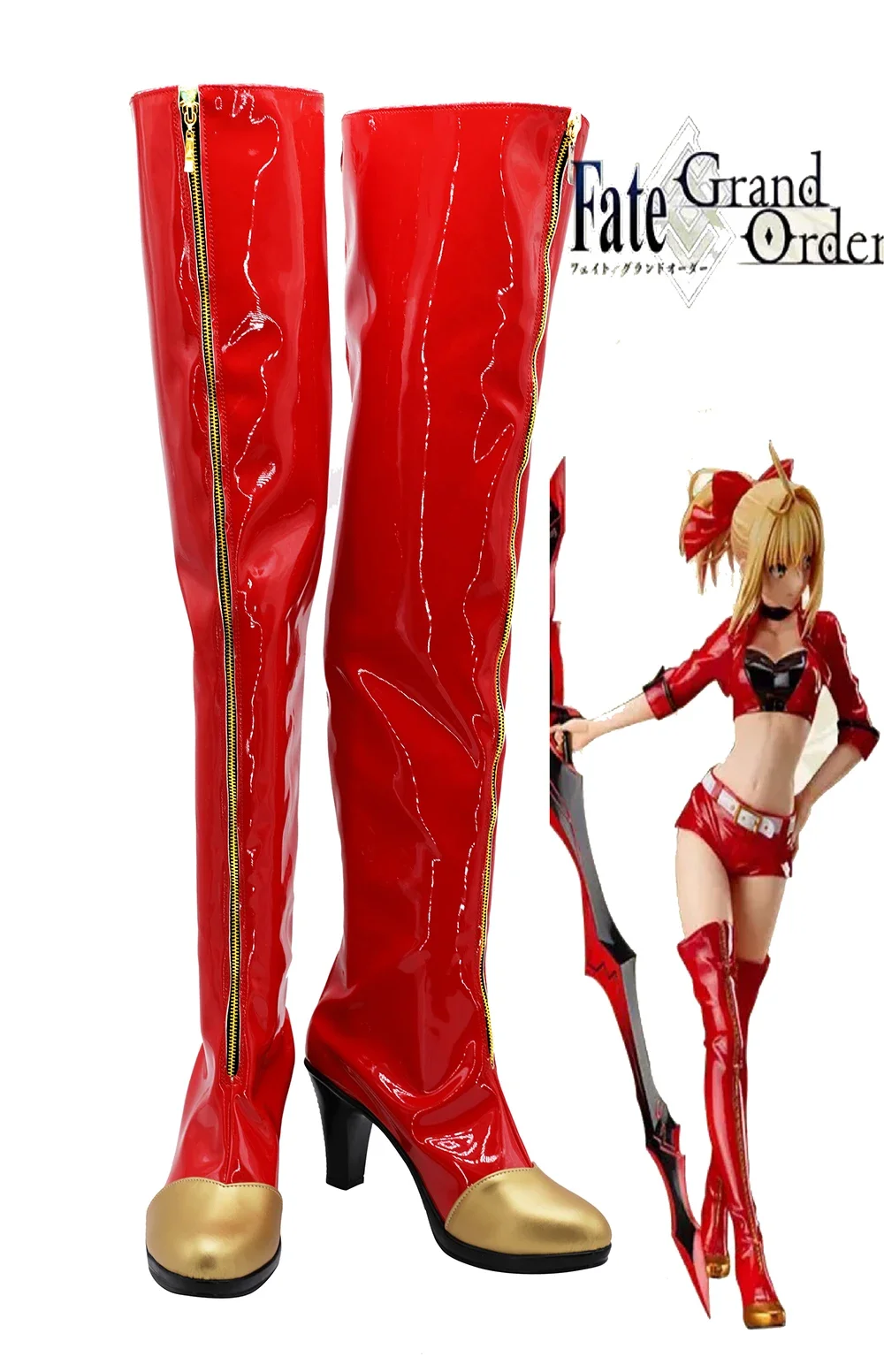 

Fate Grand Order FGO Nero Claudius Long Boots Red Shoes Custom Made for Women Halloween Shoes Cosplay