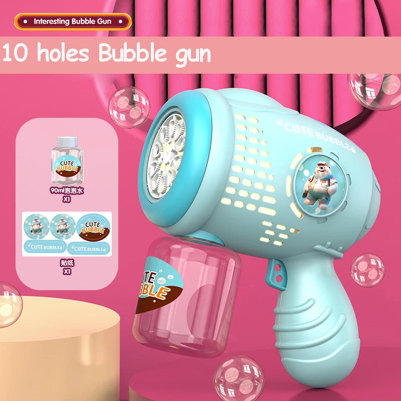 10 Holes Bubble Gun Machine From 5 to 9 years Kids Cool Toy For Outdoor Handheld Soap Bubbles Toy Guns Bubble House Water Toy