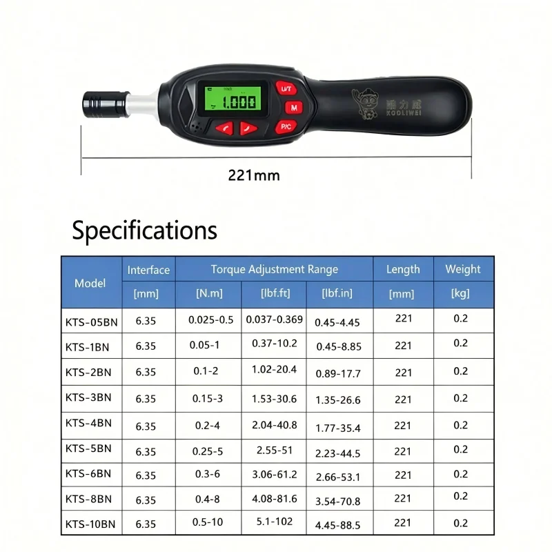 KOOLIWEI KTS Series Digital Torque Screwdriver 1/4