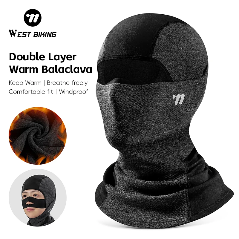 

WEST BIKING Double Layer Warm Headgear Winter Fleece Balaclava Breathable Full Face Cycling Mask Skiing Climbing Scarf Bike Cap