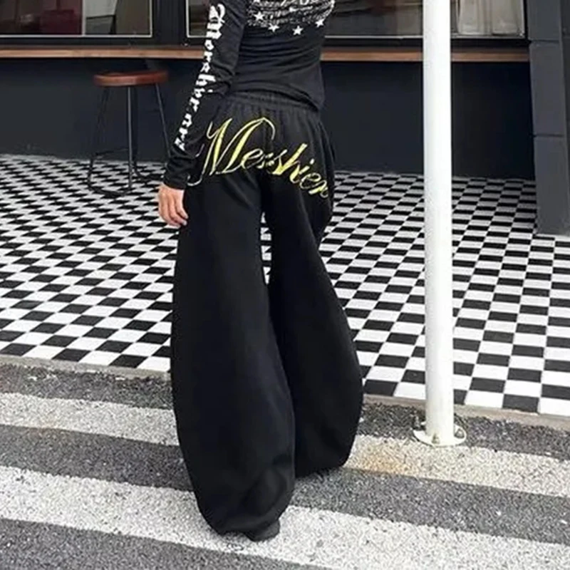 กางเกงสเวตแพนท์ลำลองสไตล์อเมริกันสำหรับผู้หญิง ฮิปฮอป ทรงหลวม ลายดาว กางเกงคาร์โก้ ขาจั๊มพ์ มีเชือกผูก เอวสูง ทรงฮาเรจูกุ ยุค Y2K