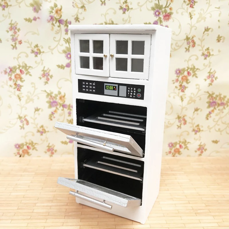 1/12 Scale Dollhouse Miniature Cabinet Of Microwave Oven Furniture Kits For Dollhouse Kitchen Decoration Toys